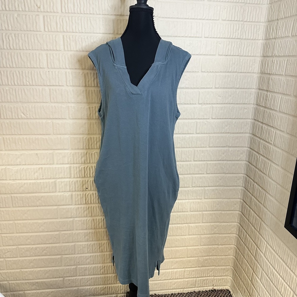Pact Midi Dress Blue Organic Cotton Sz XL Airplane Hooded Tank Travel Casual